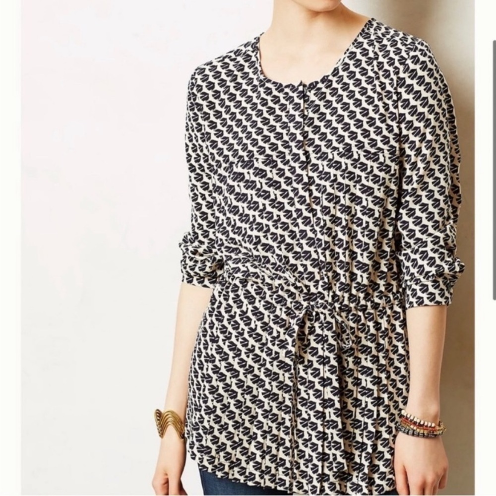 Anthropologie Maeve Printed Pleated Long Sleeve Tunic